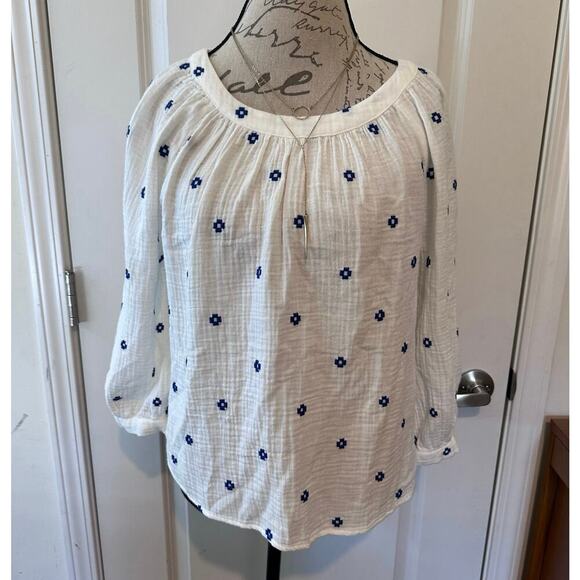 Madewell Woman’s sz M Embroidered Lightspun Wide-Neck Cuffed-Sleeve Top - Picture 3 of 10